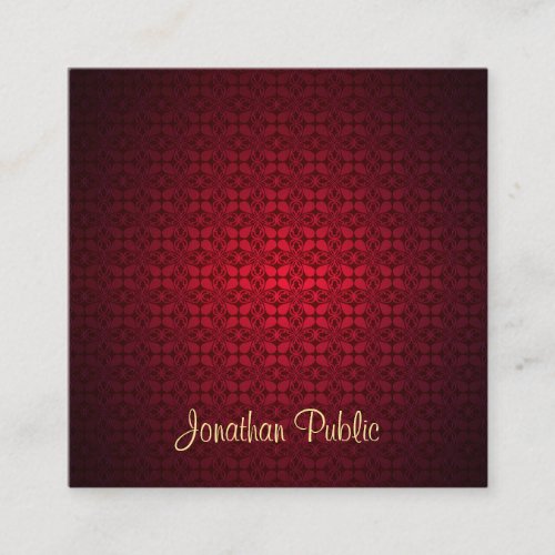 Red Damask Calligraphy Text Template Professional Square Business Card