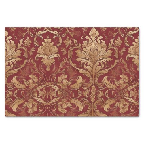 Red Damask Christmas Gold Pattern Decoupage Tissue Paper