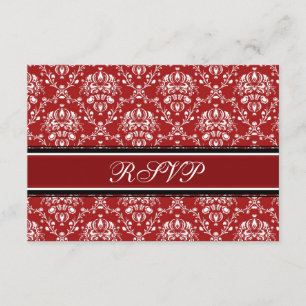Red Damask Christmas Wedding RSVP Cards