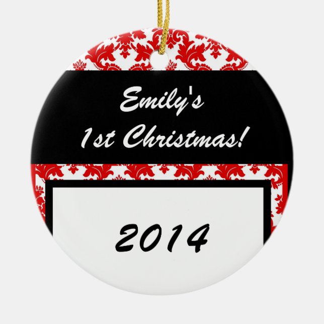 Red Damask Crimson Lace Personalized Name Ornament (Front)