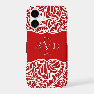 Red Damask Design Monograms Custom Case-Mate iPhon iPhone 17 Case