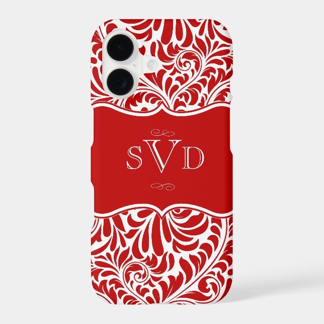 Red Damask Design Monograms Custom Case-Mate iPhon iPhone Case (Back)