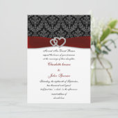 red damask diamante wedding invitation (Standing Front)