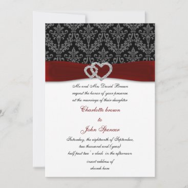 red damask diamante wedding invitation