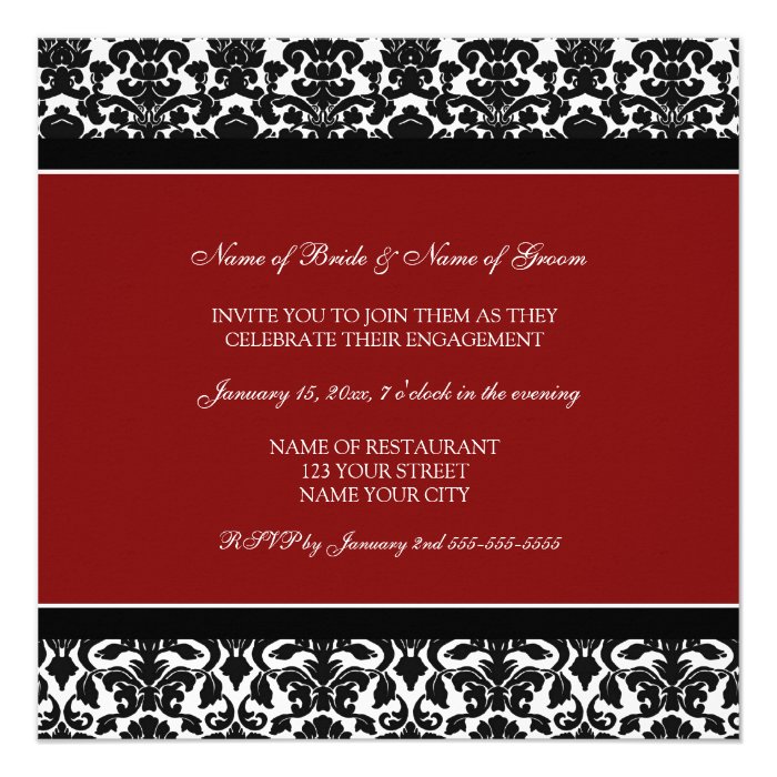 Red Damask Engagement Party Invitations