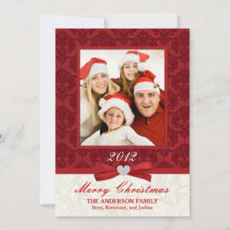 Red Damask Flat Photo Holiday Card