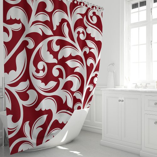 Red Damask Floral Vine Shower Curtain