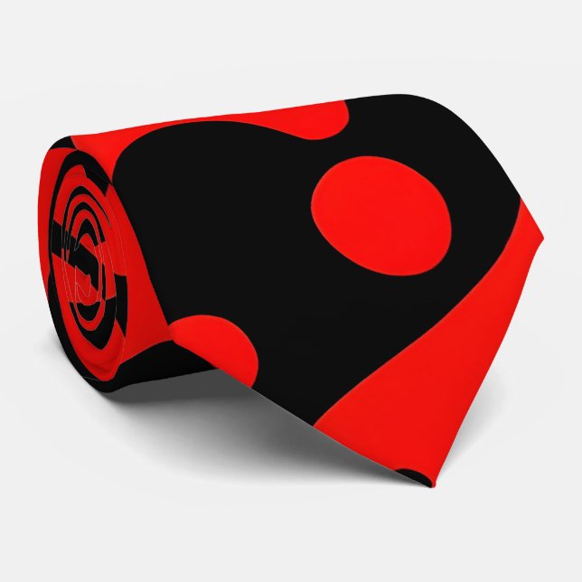 Red Damask Flowers Botanical Pattern Neck Tie (Rolled)