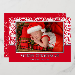Red Damask Foil Holiday Card