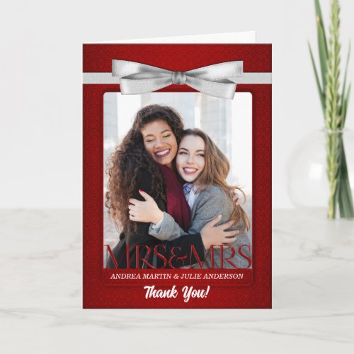 Red Damask from Two Brides Blank Wedding Thank You Card