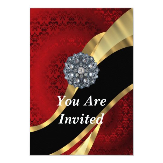Red damask & gem card