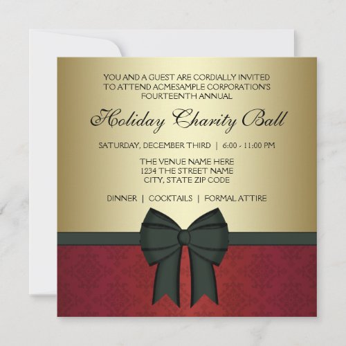 Red Damask Gold Black Tie Corporate Party Invitation