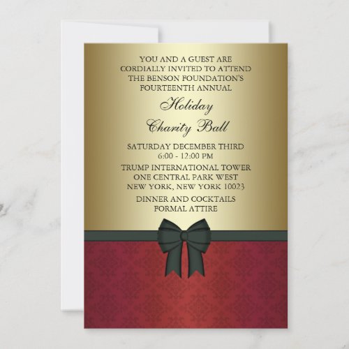 Red Damask Gold Black Tie Corporate Party Invitation