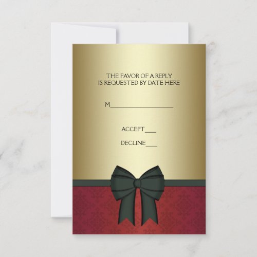Red Damask Gold Black Tie Corporate Party RSVP