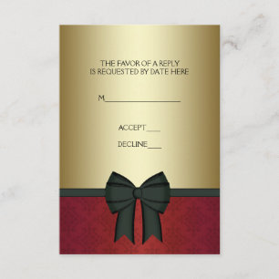 Red Damask Gold Black Tie Corporate Party RSVP Card