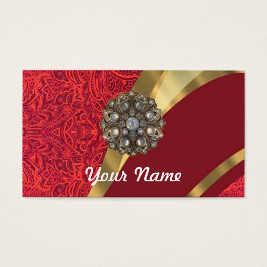 Red damask & gold swirl (Front)