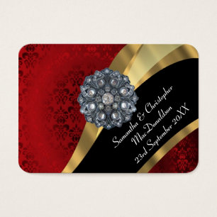 Red damask, gold wedding favor thank you tag