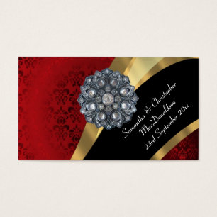 Red damask, gold wedding favor thank you tag