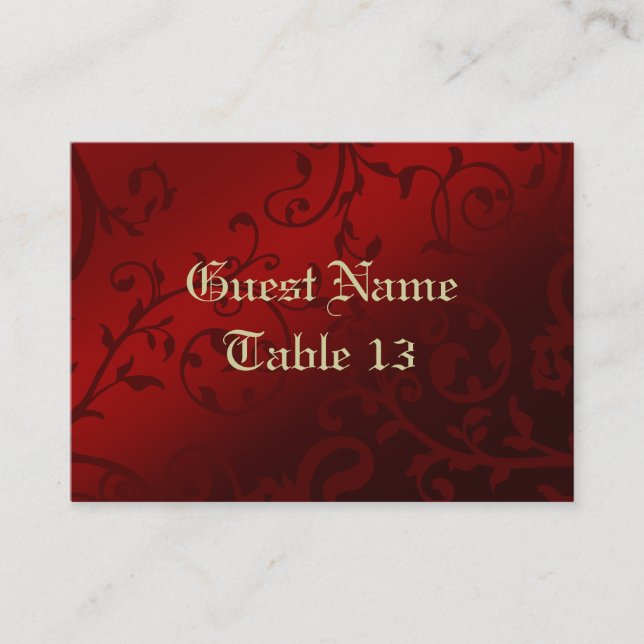 Red Damask Gothic Reception Guest Place Card (Front)