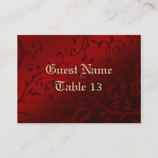 Customizable Red Damask Gothic Reception Guest Place Card Business Card Templates