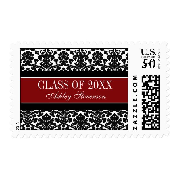 Red Damask Graduation Custom Name Stamps