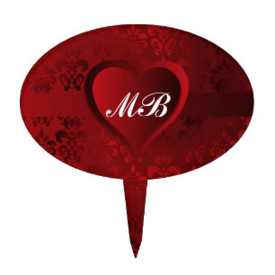 Red damask heart cake topper