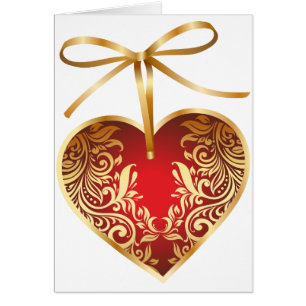 Red Damask Heart Cards