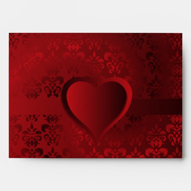 Red damask heart envelope (Front)