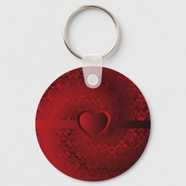 Red damask heart keychain (Front)