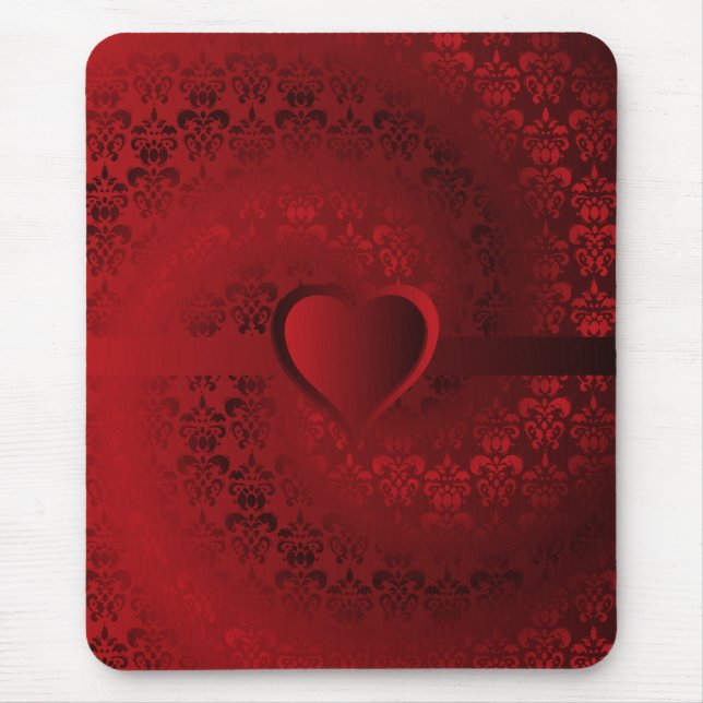 Red damask heart mouse pad (Front)