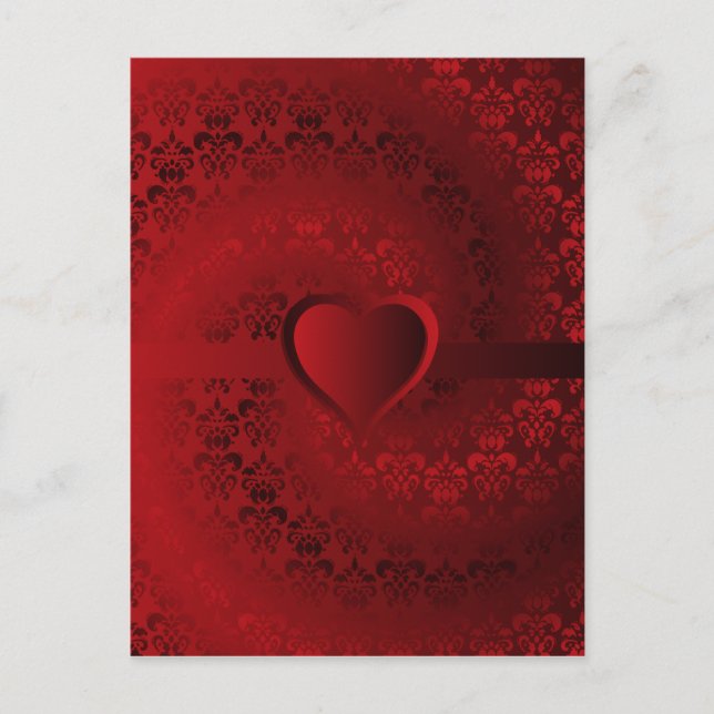 Red damask heart postcard (Front)