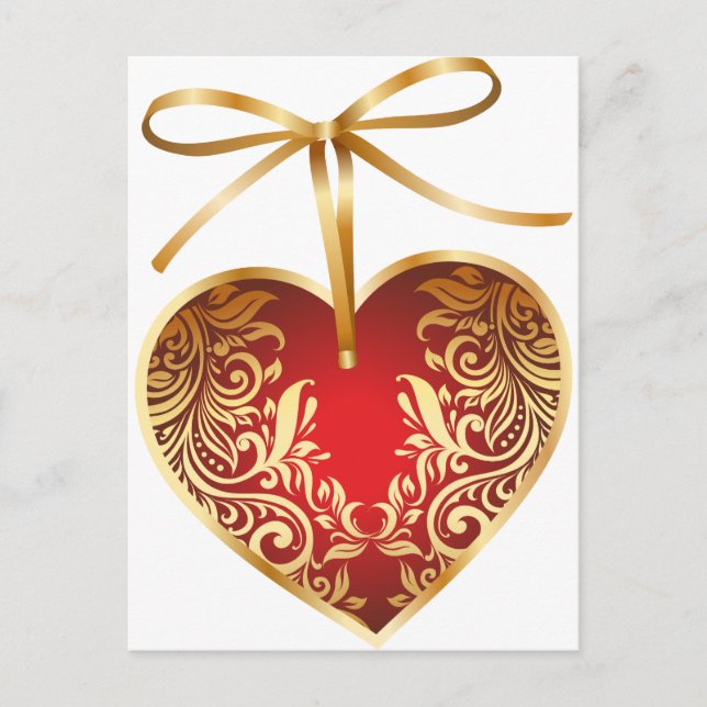 Red Damask Heart Postcard (Front)