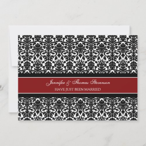 Red Damask Just Married Announcement Cards