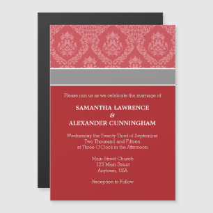 Red Damask Magnetic Wedding Invitation
