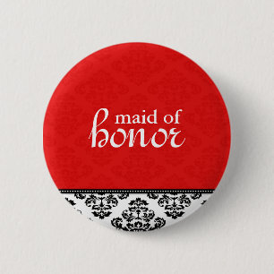 Red Damask Maid of Honor Button