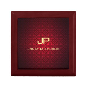 Red Damask Monogram Stylish Nostalgic Template Gift Box