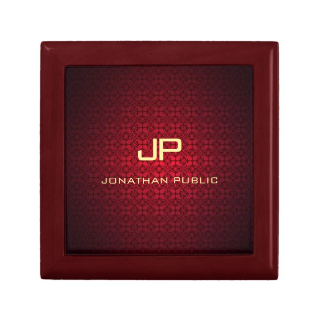 Red Damask Monogram Stylish Nostalgic Template Gift Box (Front)