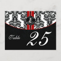 red damask monogram table numbers postcards