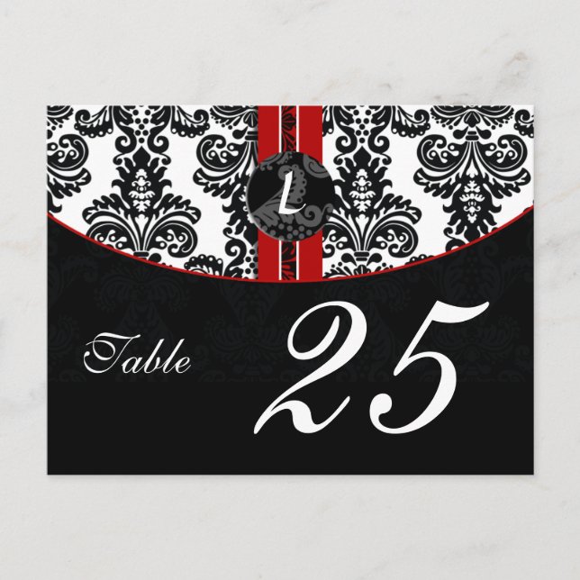 red damask monogram table numbers postcards (Front)