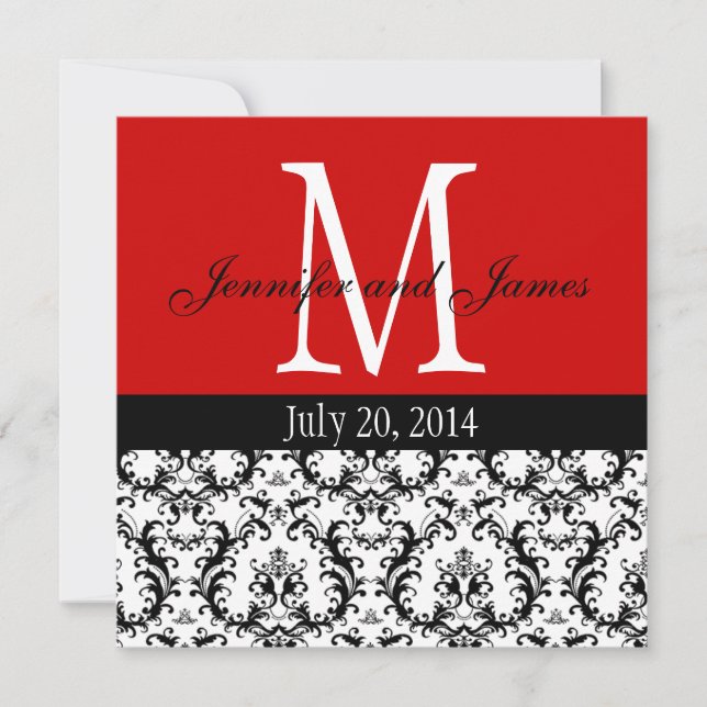 Red Damask Monogram Wedding Invitation (Front)
