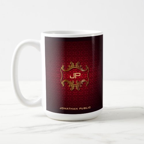 Red Damask Monogrammed Template Classic Elegant Coffee Mug