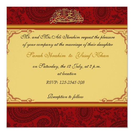 Red Damask Muslim wedding Card | Zazzle