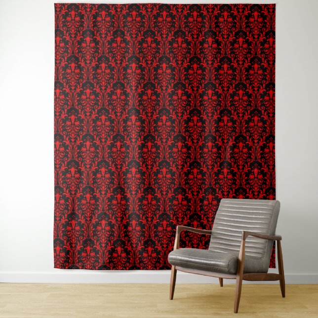 Red Damask on Black Floral Chic Elegant Backdrop (In Situ)
