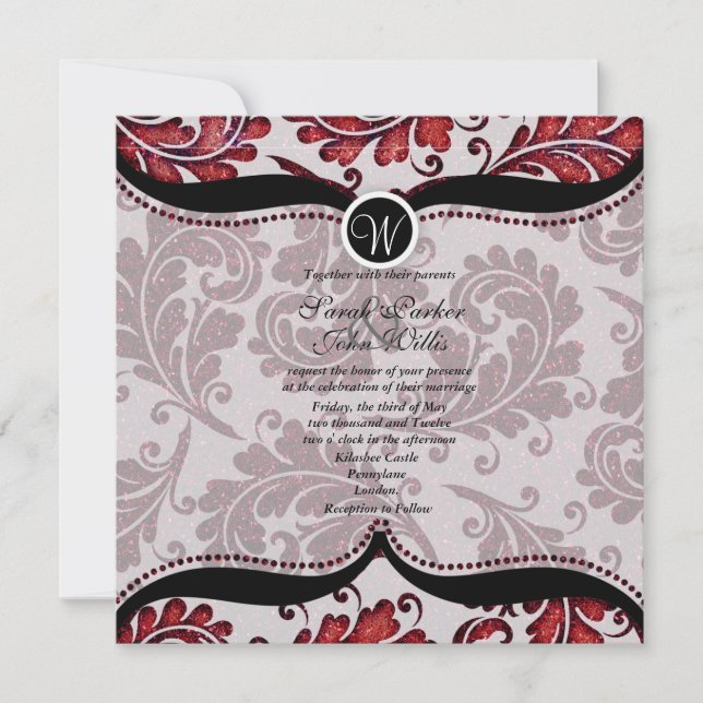 Red Damask Paisley Wedding Invite (Front)