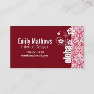 Red Damask Pattern; Aloha Business Card