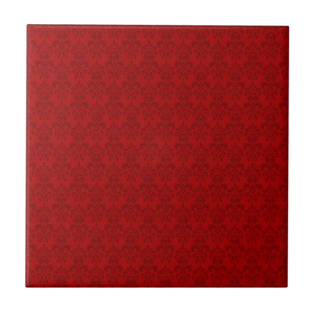 Red Damask Pattern Ceramic Tile (Front)