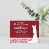 Red Damask Pattern; Cute Invitation Postcard (Standing Front)
