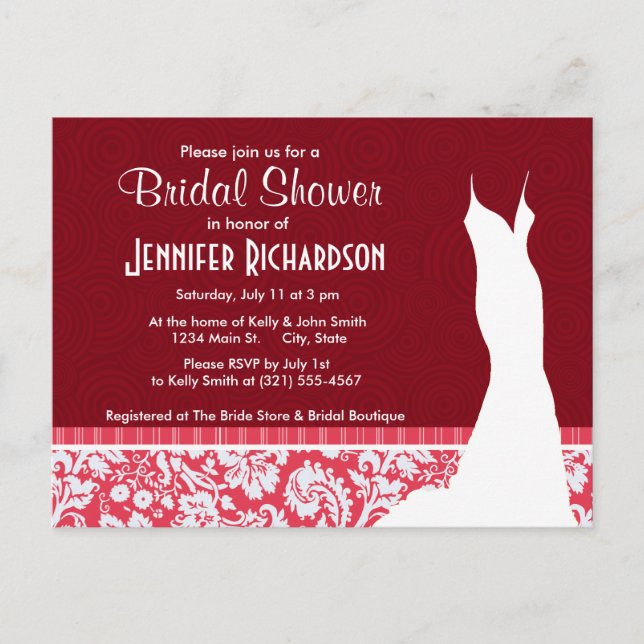 Red Damask Pattern; Cute Invitation Postcard (Front)