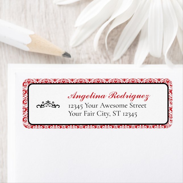 Red Damask Pattern Graduation Label (Insitu)