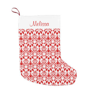 Red Damask Pattern With Custom Name Small Christmas Stocking